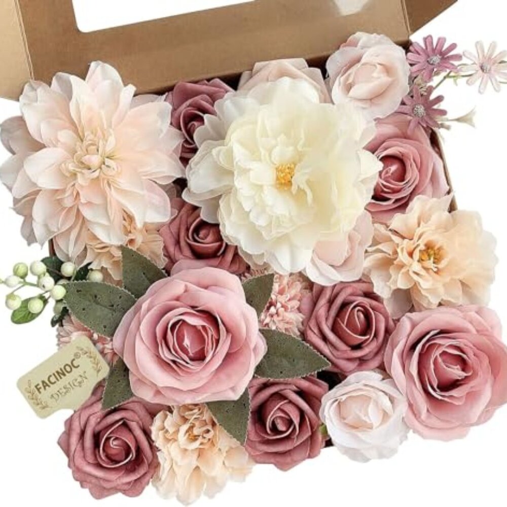 Roses Artificial Flowers Pink Bouquets Box Set‎